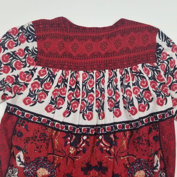 Lucky Brand Linen Blend Red White Blue 3/4 Boho Top Blouse Tunic sz XS - Picture 4 of 6